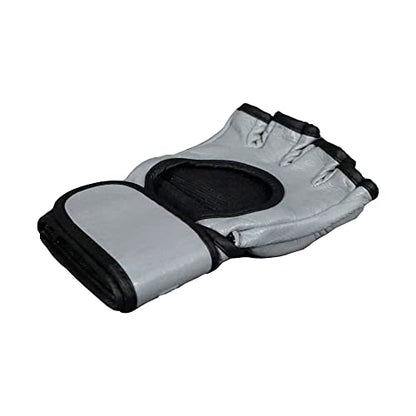 Flight MMA Fight Gloves, Leather Sparring Gloves for MMA & Grappling, Adjustable Wrist Band, Open Palms - color: Grey, size: X-Large