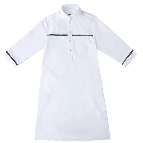 IDOPIP Kids Boys Muslim Thobe Islamic Arabic Kaftan Robe Loose Middle East Prayer Thobes Dress Modest Clothes with Pockets - color: White, size: 9-10 Years