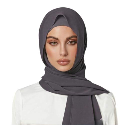 Yeieeo Instant Chiffon Hijab with Undercap (Tube or Bandage Cap), Breathable, no sweat buildup,Solid Chiffon Head Wraps - color: Dark Gray