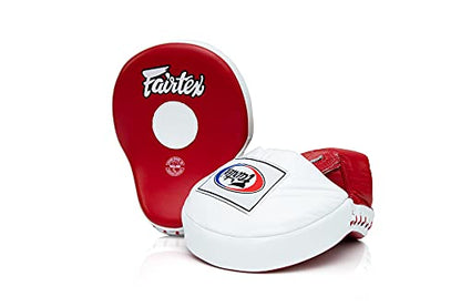 Fairtex FMV9 Contoured Focus Mitts |Striking Accuracy & Protection for Boxing, Muay Thai, Kickboxing |Ergonomic Design, Soft Padding, Secure Fit Leather - color: Red/White