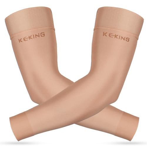 KEKING Lymphedema Compression Arm Sleeves (Pair), 20-30mmHg, No Silicone - color: 20-30mmhg Beige (Non Silicone Dot), size: Large (1 Pair)