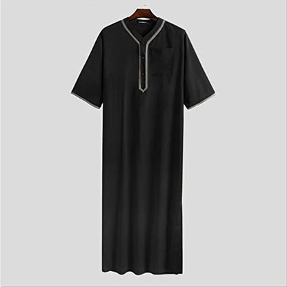 Thobe for Men Muslim Islamic Robe Kaftan Long Sleeve Jubba Arabic Dress Big and Tall Loose Fit Casual Gown A6 - color: Black, size: XX-Large
