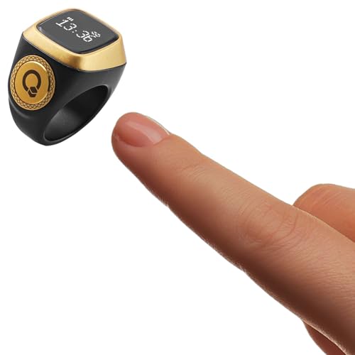 Smart Tasbih Zikr- Ring, for Muslims, Digital Prayer Counter with OLED- Display, Vibration Reminder for 33/66/99 Tasbih Counts, 40mAh for battery, for Compatible for iPhone and for Android(18mm Black)