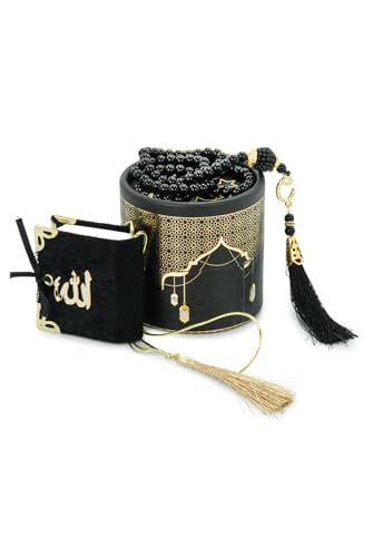 ihvan online Mini Quran & Tesbih Gift Set with Cylinder Box – 99 Pearl Muslim Prayer Beads, Misbaha Tasbeeh Sibha Mala – Islamic Ramadan, Eid & Mawlid Gift for Men & Women, Black - color: Black