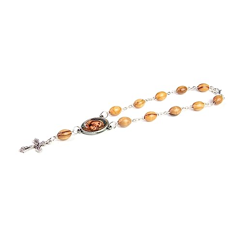 Olive Wood Car Rosary for Rearview Mirror from The Holy Land of Bethlehem - Auto Rosary with Madonna and Child Medal & Crucifix Cross Charm - 7" Pocket Rosary Beads for Hanging - color: Madonna and Child