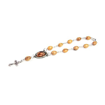 Olive Wood Car Rosary for Rearview Mirror from The Holy Land of Bethlehem - Auto Rosary with Madonna and Child Medal & Crucifix Cross Charm - 7" Pocket Rosary Beads for Hanging - color: Madonna and Child