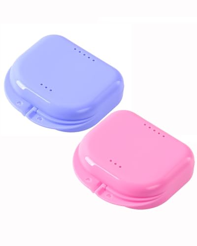 JMU 2 Pcs Retainer Case with Vent Holes, Orthodontic Storage Case | Purple and Pink, Dental Mouth Guard Holder, Travel Box for Aligner with Snap Lock - color: Purple/Pink
