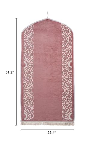 Modefa Turkish Islamic Prayer Mat - Chenille with Foam and Carrying Bag - Intricate Praying Rug Ramadan Eid Gift - Traditional Muslim Janamaz Seccade for Men Women - Mustaqim (Rose Pink) - color: Rose Pink
