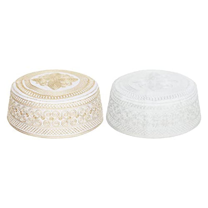 Mens Muslim Hat Islamic Prayer Cap, Muslim Eid Prayer Embroidered Kufi Fat Ramadan Mosque Arab Indian Prayer Cap - color: Gold