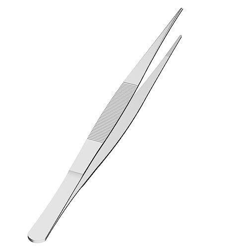 5" Stainless Steel Tweezers, Straight Pointed, 3/64" Thick | Serrated Tip, Perfectly Aligned, Multipurpose Daily Garden Home Lab Craft Repairing Tool - size: 5"L(3/64"T)