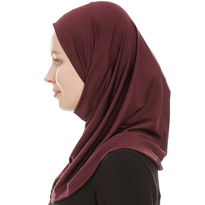 Plain Ready To Wear Amira Hijab for Women - Muslim Instant Amira Jersey Scarf – Soft Muslim One Piece Instant Hijab Headscarf - color: Plum