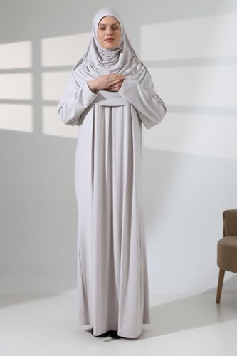 ihvan online Muslim Dresses for Women, Prayer Dress, Islamic Abaya with Hijab, One-Piece Long Sleeve Muslim Dress - color: Stone