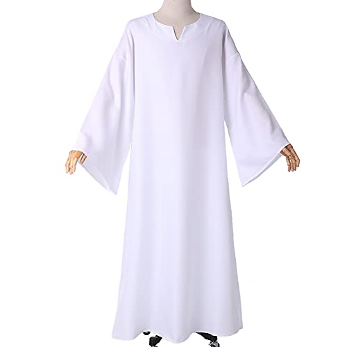 BLESSUME Medieval Wicca Pagan Ritual Robe with Belt - color: White, size: Small