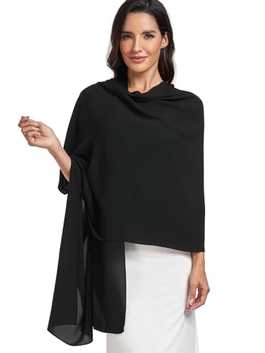 Chiffon Shawl and Wraps for Women Warm Scarves Wedding Evening Bridal Scarfs Pashmina Shawls - color: Black