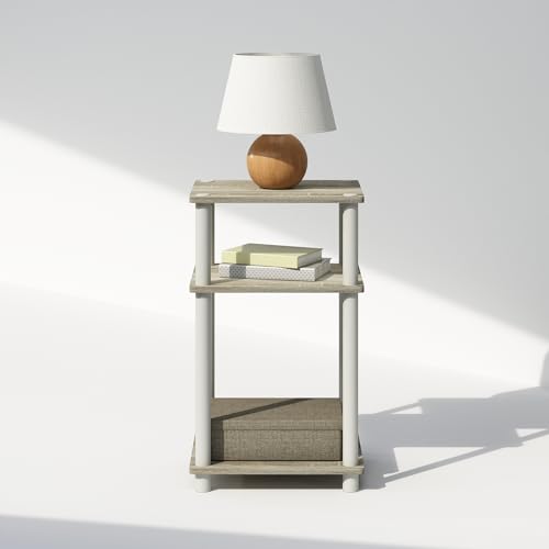 Furinno Just 3-Tier Turn-N-Tube Open Storage Nightstand, 1-Pack, Plastic Poles, Sonoma Oak/White - color: Sonoma Oak/White, size: 1-Pack