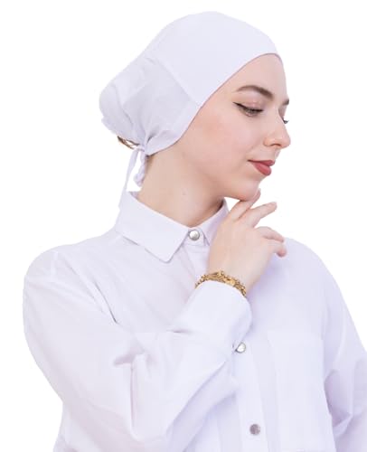 Prien Soft Undercap Hijab for Women, Cotton Islamic Bonnet, Muslim Head Scarf Inner Cap for Prayer Wear, Turban Hat Ramadan - color: White