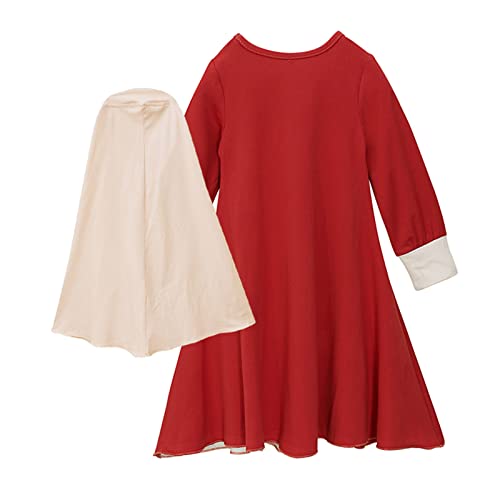 Baby Girls Muslim Clothes Prayer Dress with Hijab Islamic Ramadan Dubai Kaftan Toddler Kids Long Sleeve Bowknot Arabic Abaya - color: Red, size: 18-24 Months
