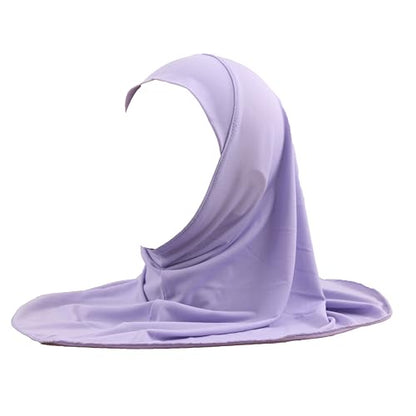 Girls Hijab Muslim Scarf for Kids – Ready to Wear, Solid Color, Soft & Breathable Daily Headwear for Ages 6-11 - color: Lavander
