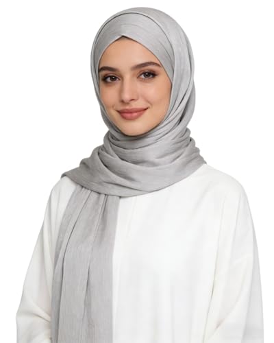 JUMISEE Silky Satin Hijab Scarf for Women Fashion Crinkle Crepe Instant Muslim Islamic Hijab Head Wrap Long Shawls - color: Light Grey