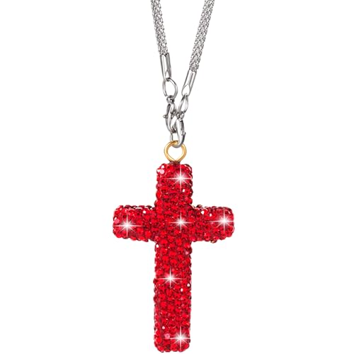 Crystal Cross Car Rear View Mirror Charm, Bling Rhinestone Car Hanging Accessories, Automotive Interior Decoration Vehicle Rear View Mirror Pendant Ornament - Red, 1pcs - color: Red, 1pcs