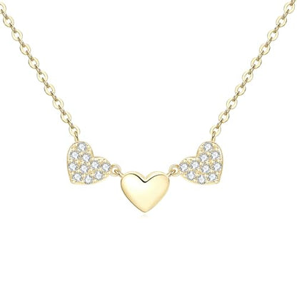 Moissanite 3-Heart Pendant Necklace for Women | 0.3CTTW D Color VVS1 Moissanite 14K Gold Plated Eternal Heart Pendant for Wife Mom Birthday Jewelry Gifts - color: Gold