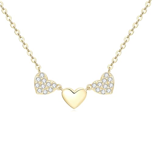 Moissanite 3-Heart Pendant Necklace for Women | 0.3CTTW D Color VVS1 Moissanite 14K Gold Plated Eternal Heart Pendant for Wife Mom Birthday Jewelry Gifts - color: Gold