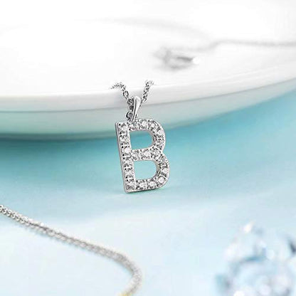 Tarsus Initial Cubic Zirconia Necklace Jewelry Gifts for Women Adjustable Chain 18" + 2" - style: Silver-B-Diamond style