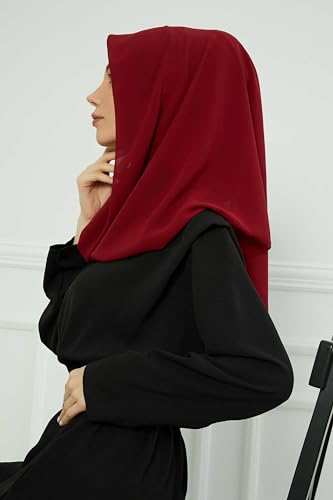 Aisha's Design Pre-tied Cotton-Chiffon Scarf for Women Practical Veil Instant Scarf Hijab Stylish Design - color: Maroon