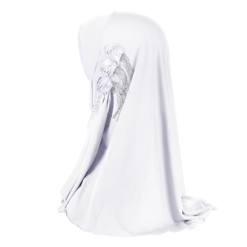 Women Soft One Piece Hijab Long Muslim Turban Islamic Full Head Scarf - color: 3 Flowers/White
