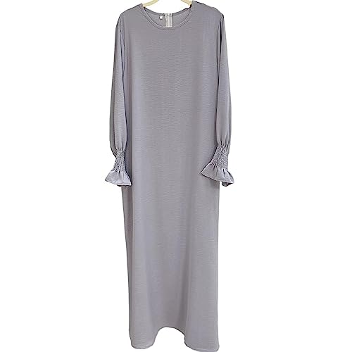 Women Prayer Dress Muslim Ramadan Garment Abaya Dubai Islam Jilbeb Long Dress Without Hijab - color: Light Grey, size: XX-Large