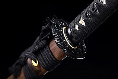 Shinken of Sword Japanese Short Tanto Sword Clay Tempered T10 Steel Blade | Functional hand forged T10 steel Tanto: Real Hamon, 60 HRC edge, full tang & genuine ray skin tsuka for collection