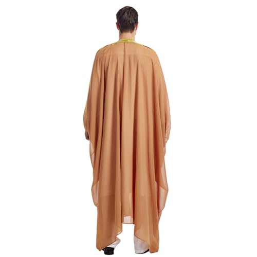 Muslim Thobe for Men Kaftan Robe Ramadan Abaya Prayer Dress Chiffon Open Front Embroidered Cardigan Islam Dubai Thobe Kimono - color: Camel, size: X-Large