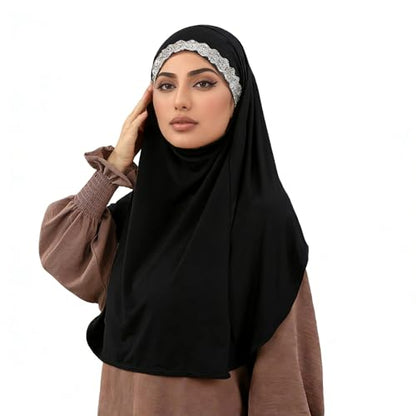 OhMill Instant Hijab Ready to Wear Jersey Hijab Scarf for Women Khimar Hijabs One Piece Hijabs Muslim Instant Turbans - color: Black