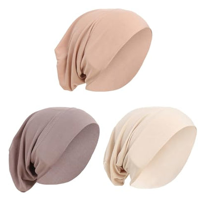 PURFUN 3 Pcs Muslim Inner Hijab Caps Women Solid Color Under Hijab Caps Stretchy Breathable Full Cover Undercap Tube Bonnet - color: Beige+pink+brown