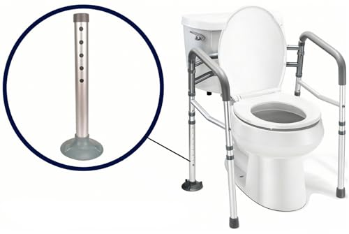 Foot Tubes with Suction Cup Tips, Replacement Parts for Toilet Safety Rails and Shower Chair Benches, Universal 5 Height Adjustable Aluminum Tube Accessories (Pack of 2)