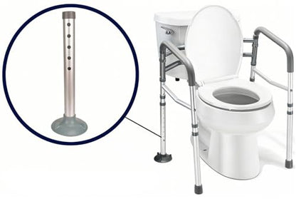 Foot Tubes with Suction Cup Tips, Replacement Parts for Toilet Safety Rails and Shower Chair Benches, Universal 5 Height Adjustable Aluminum Tube Accessories (Pack of 2)