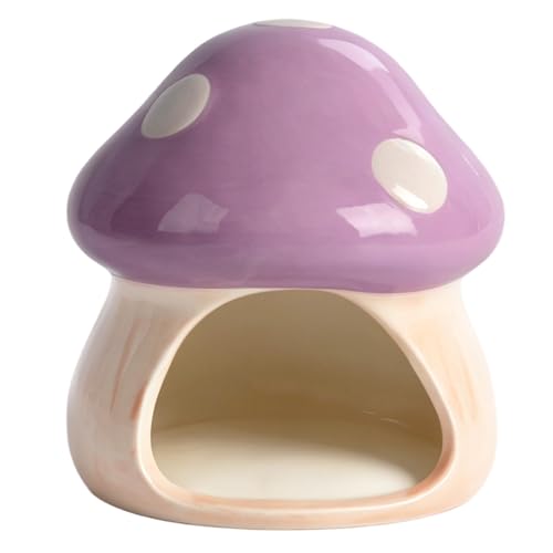 AnRui Ceramic Betta Fish Tank Accessories Decor Cute Mushroom House Aquarium Decoration Hideout Cave Ornament for Small Fish, Shrimp, Goldfish and Reptiles (Purple) - color: Purple