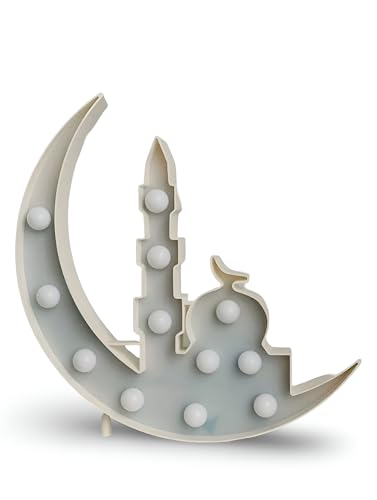 Moon Marquee Light - 12 Inch Crescent Moon Ramadan Decorations with Timer & USB Power | Elegant Ramadan & Eid Mubarak Decor for Home, Parties, Ramadan Essentials & Eid Celebrations, White - color: Modern White