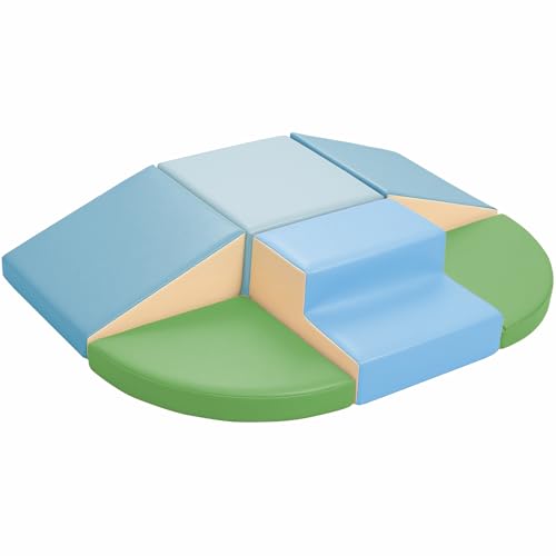Hoohtoot PU Leather Foam Blocks for Children: 6-Piece Indoor Climbing Play Set - Soft Climbing and Sliding Blocks - Children Learning Gym - Child Activity Structure for Preschool - style: Blue/Green