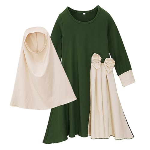 Hijab for Kids, Prayer Dress Girls Abayas Set with Hijab Long Sleeve Kids Islamic Maxi Dress for Eid & Ramadan, L, Muslim