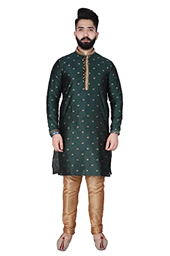 Pro-Ethic Style Developer Men's Silk Printed Kurta Set - color: Green, size: Large