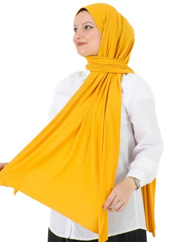 Prien Hijab for Women Viscose Scarf Lightweight Muslim Hijabs Long Shawl Islamic Scarves Turkey Silk Headscarf for Womens - color: Deep Yellow