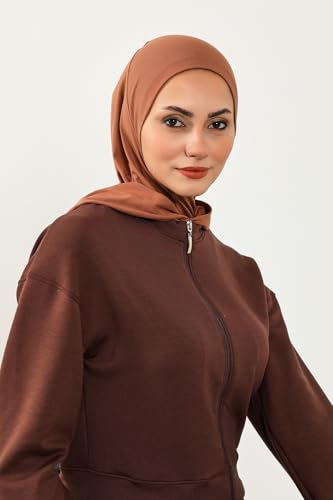 Aisha's Design Full Coverage%95 Cotton Bonnet for Women, Ready-to-Wear Hijab Bonnet Headscarf with Neck Coverage - color: Caramel Brown