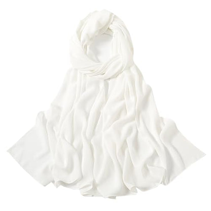 Heavy Not Easily See Through Long Chiffon Hijab Scarf for Women, Amazing Smooth Muslim Head Scarves - color: White