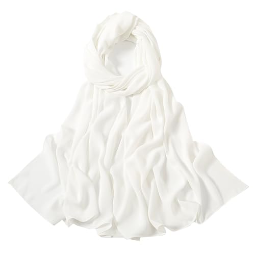 Heavy Not Easily See Through Long Chiffon Hijab Scarf for Women, Amazing Smooth Muslim Head Scarves - color: White
