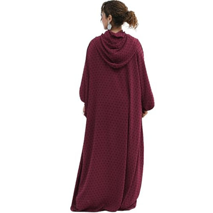 Upgraded Abaya Dress for Women 1PC Hoodie Polka Dot Modest Prayer Robe - color: Wine Red, size: Size 2