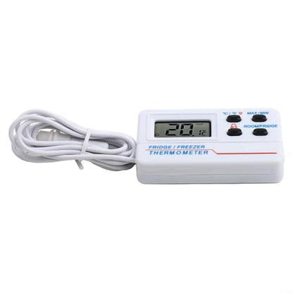 Digital Refrigerator Thermometer -50°C to 70°C with Large LCD Display, High Low Temperature Alarm for Cold Storage Aquarium Box Monitoring, White