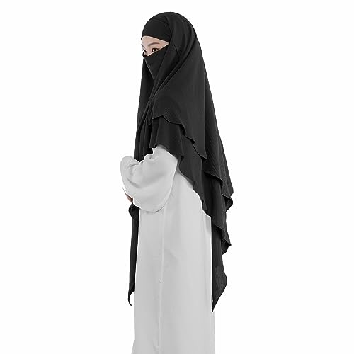 Khalat Muslim Prayer Hijab - 2 Layers Soft Breathable Islamic Dubai Women's Instant Long Hijab - color: Black