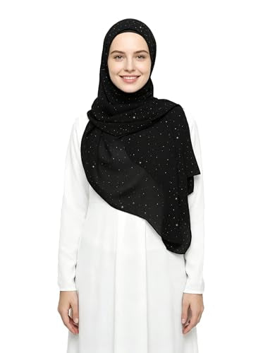 Lina & Lily Sparkle Shimmer Gold Glitter Women's Chiffon Hijab Head Scarf Shawl Wrap Lightweight - color: Black