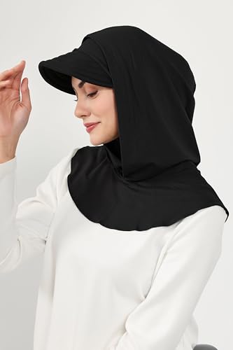 Aisha's Design Full Coverage Cotton Bonnet Hijab with Visor Modest Underscarf Bonnet - color: Black